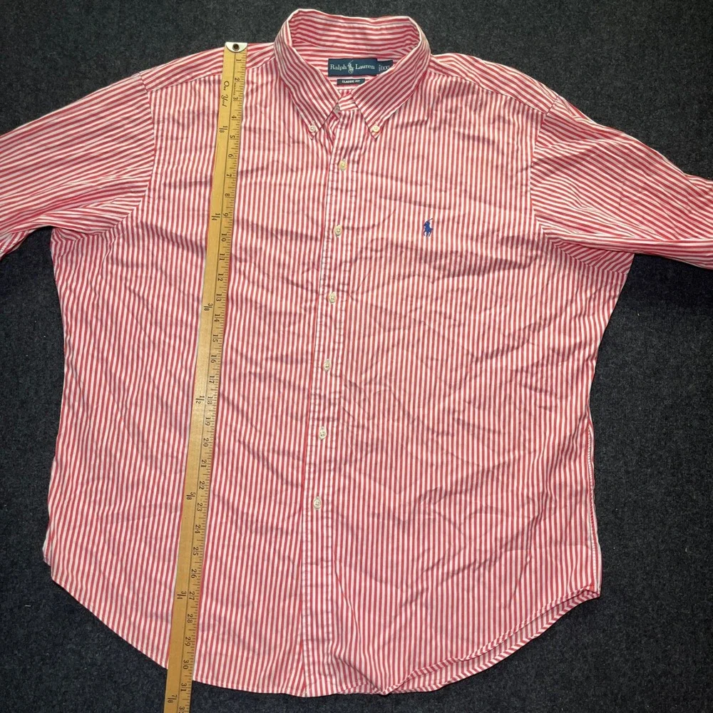 Ralph Lauren Button Down Mens XXL Red White Classic Fit Striped Pony